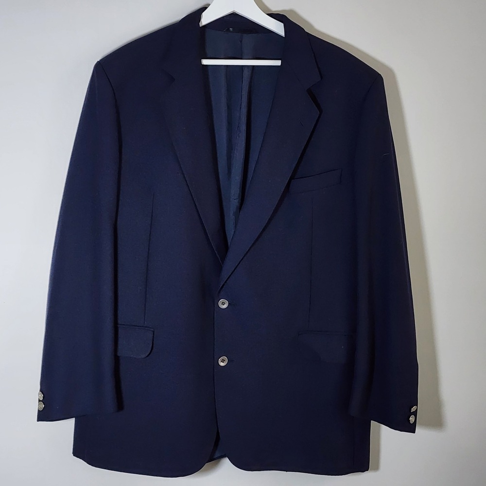 Rembrandt 100% Wool Jacket Blazer Mens 46R Navy Blue Wedding Corporate Office